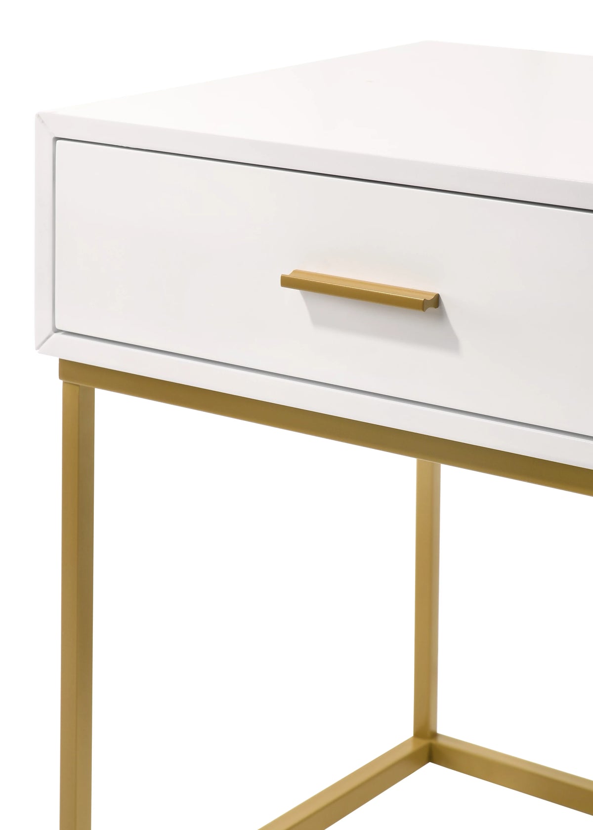 White 1-Drawer Nightstand with Gold Metal Legs Q68097