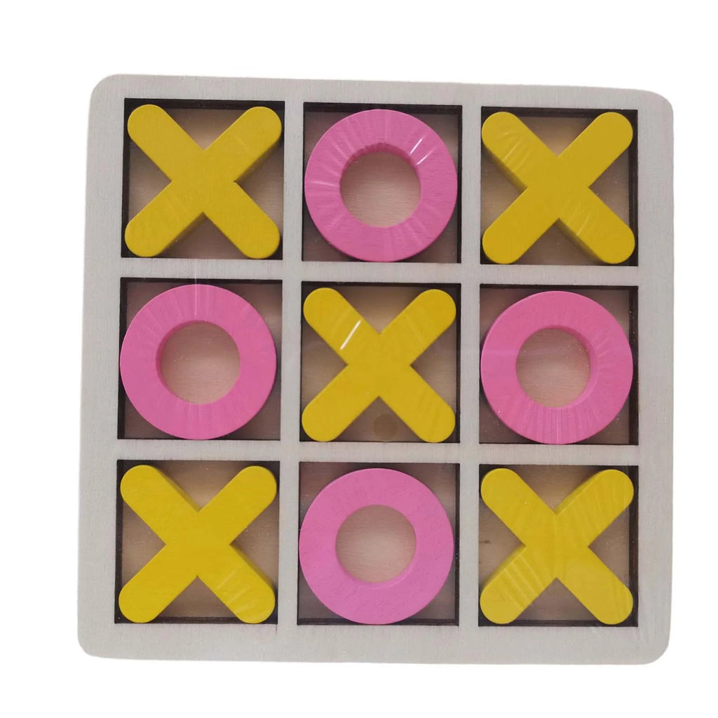 Yellow Pink Wood Tic Tac Toe Game Set Q11679