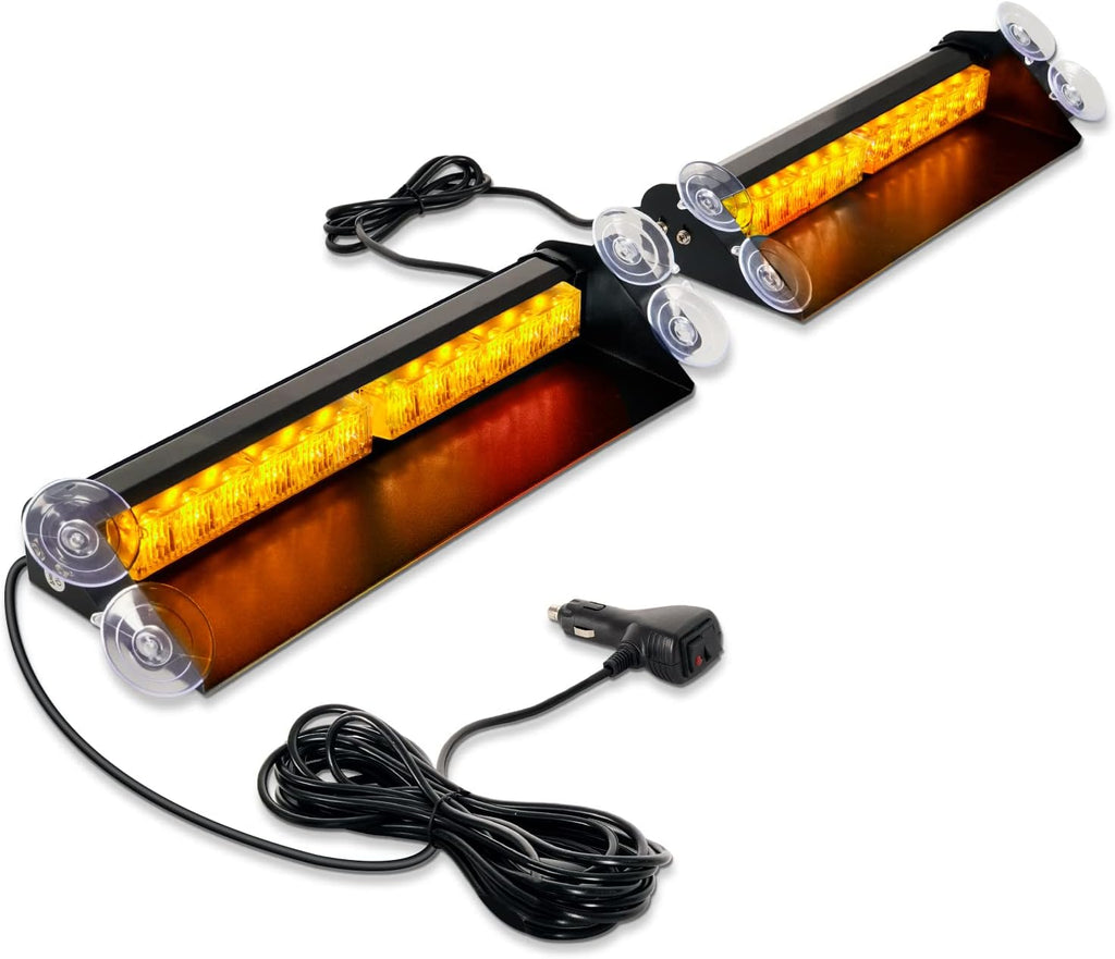 2 in 1 Emergency Strobe Lights 2x14 inch 24LED Hazard Warning Light Bar Amber/White Pack of 2 O768