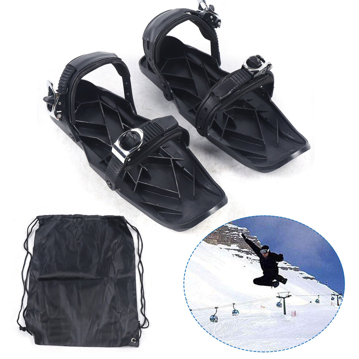 Mini Ski Skates Snow Short Skiboard Snowblades Adjustable Bindings Skiing Shoes D34902