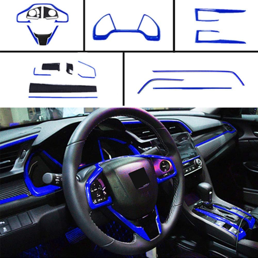 18Pcs Blue ABS Carbon Fiber Print Steering Wheel Cover Trim Set O4556