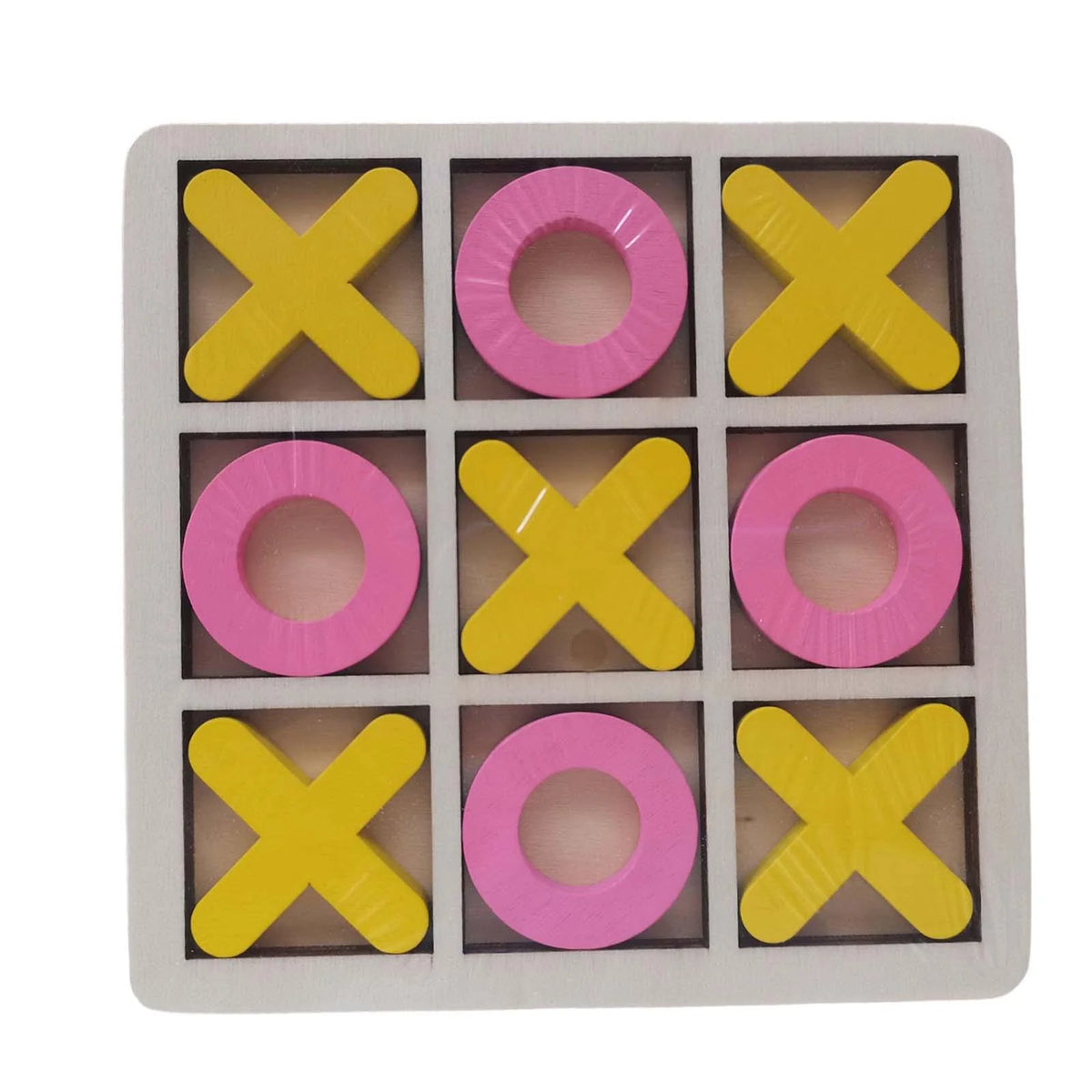 Yellow Pink Wood Tic Tac Toe Game Set Q11679