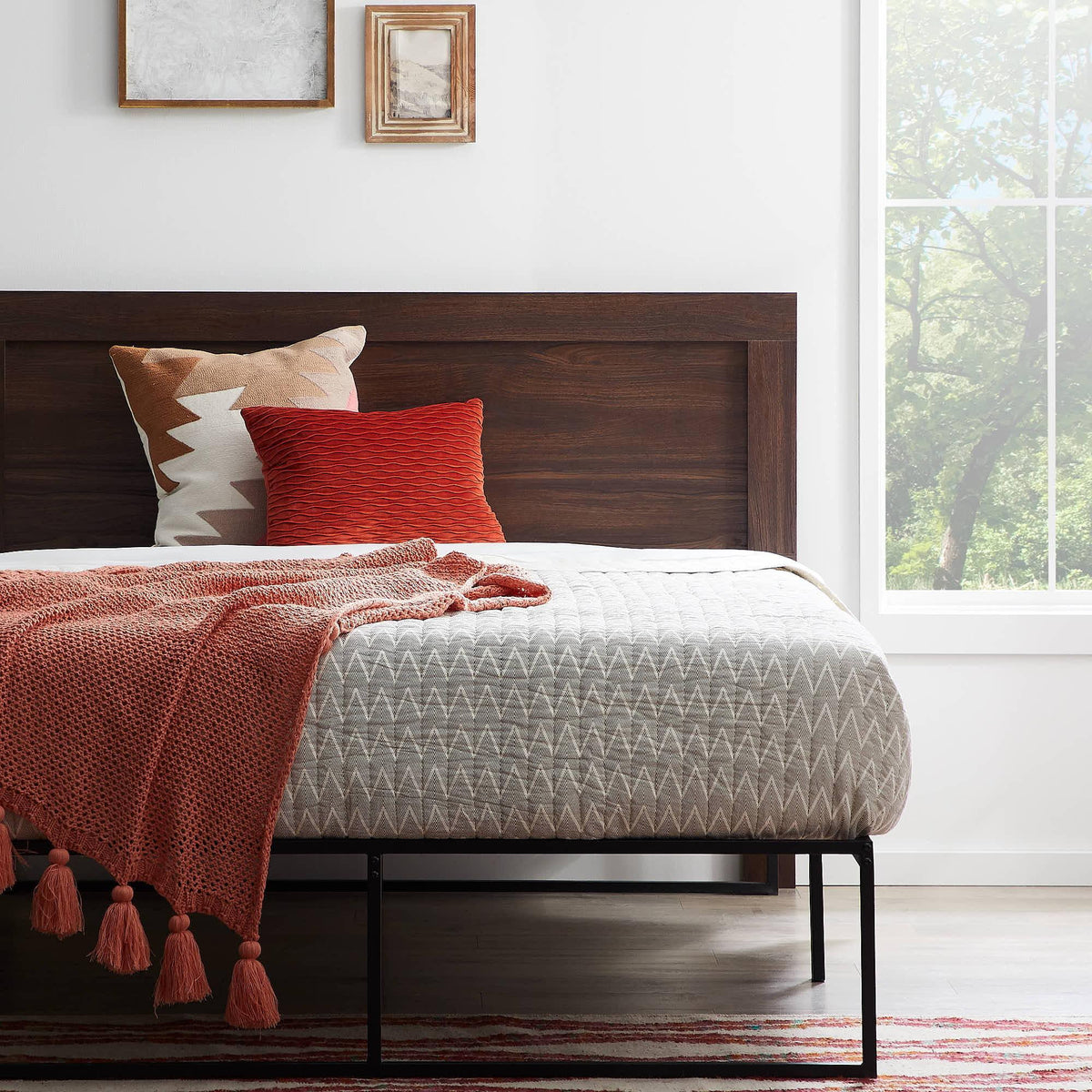 Classic Wood Headboard, Queen, Rustic Mahogany N173