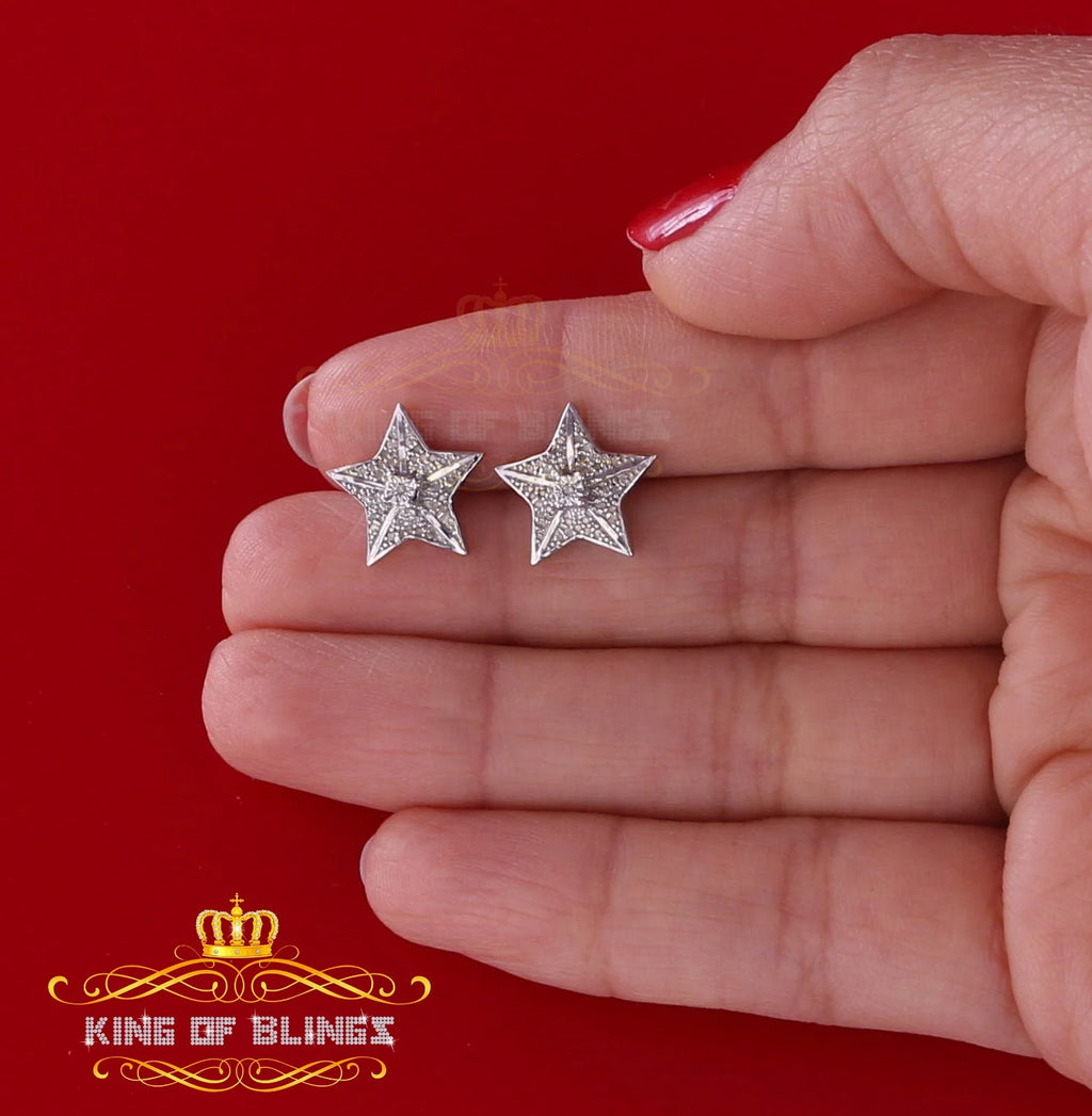 925 Sterling Silver Diamond Stud Star Earrings W829209