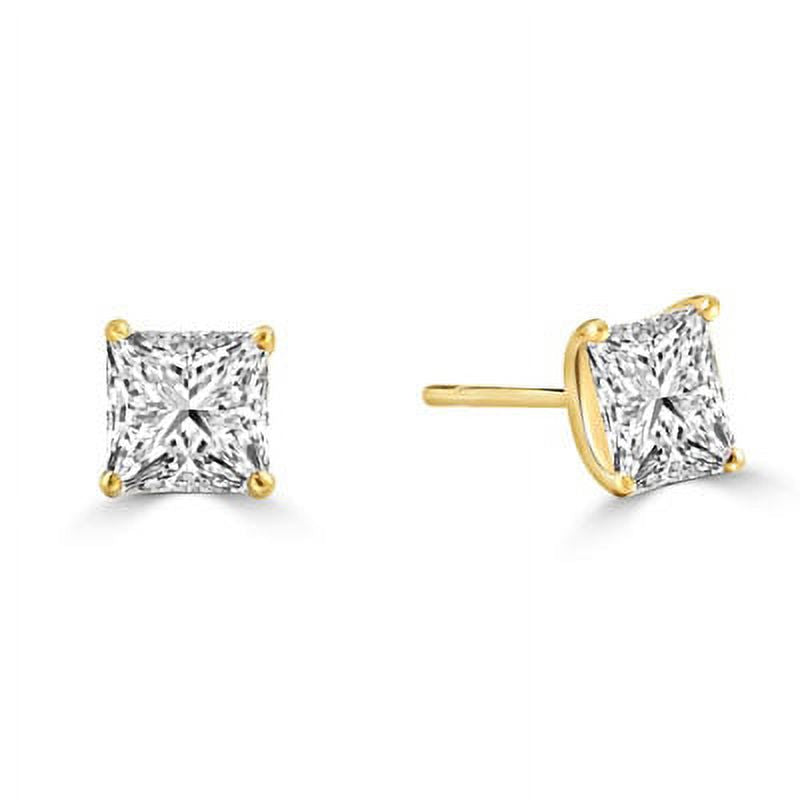 Prong Set Stud Earrings with Artificial Princess Cut Diamond in Vermeil I432848