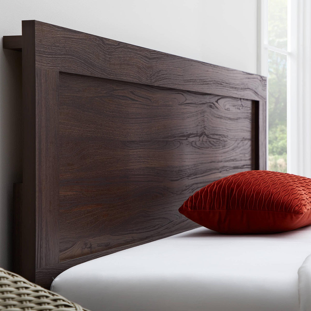 Classic Wood Headboard, Queen, Rustic Mahogany N173