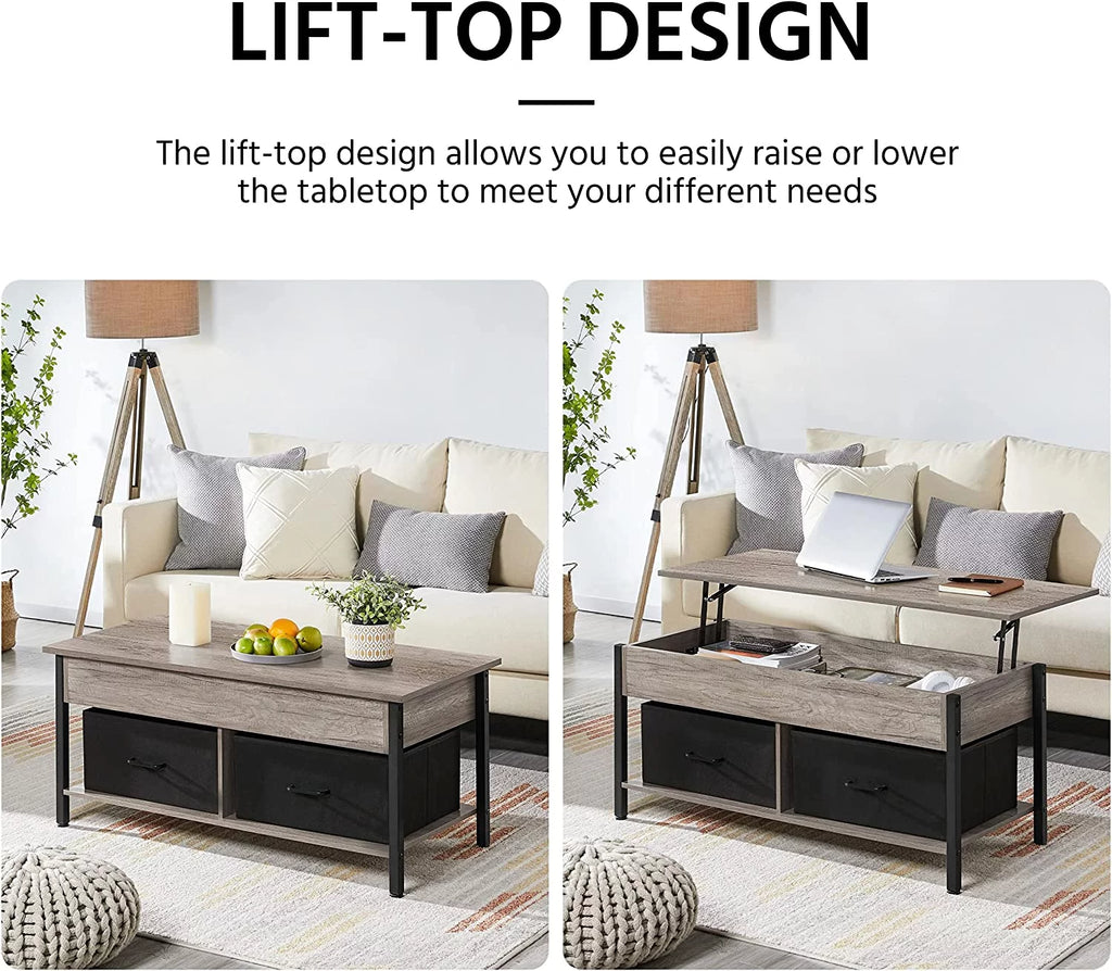 41 Inch Lift-top Coffee Table with Hidden Storage and 2 Fabric Baskets X876828