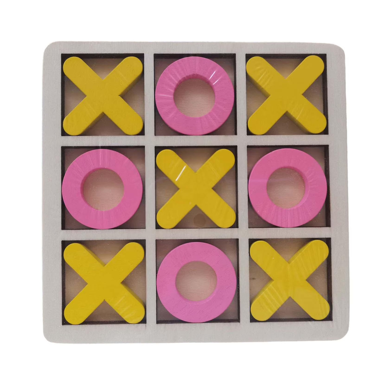 Yellow Pink Wood Tic Tac Toe Game Set Q11679