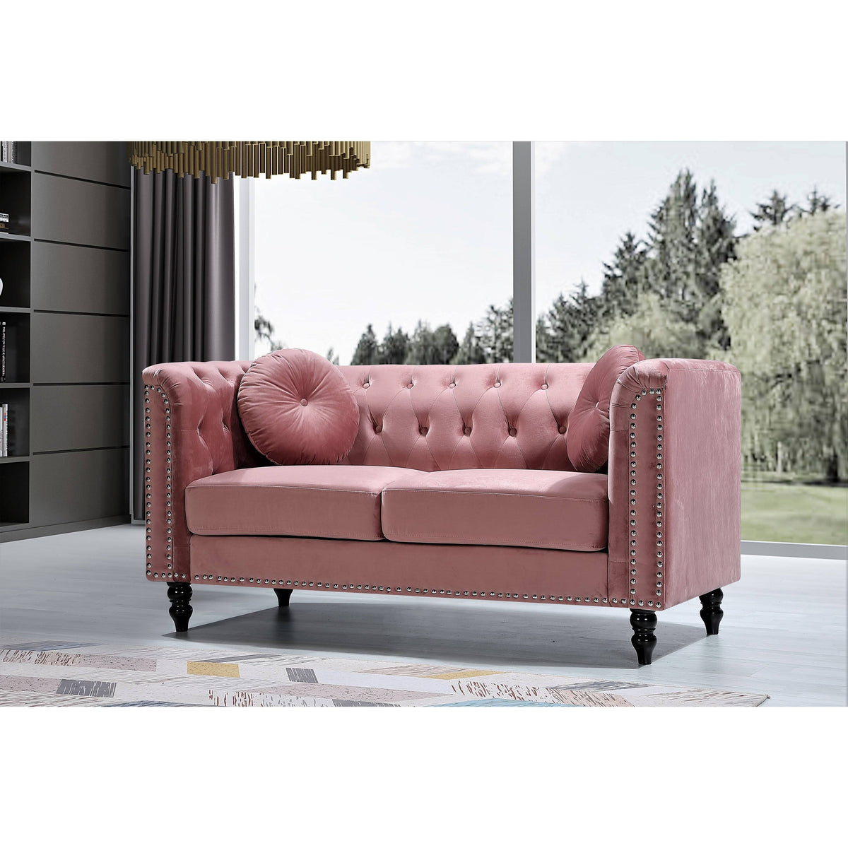 Dark Blue Velvet Chesterfield Loveseat R621
