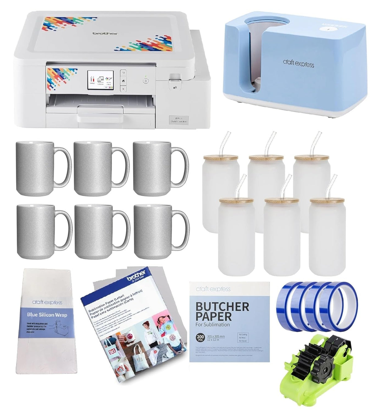 Sublimation Printer and Mug Heat Press Bundle, 6 Mugs & 6 Glasses A306