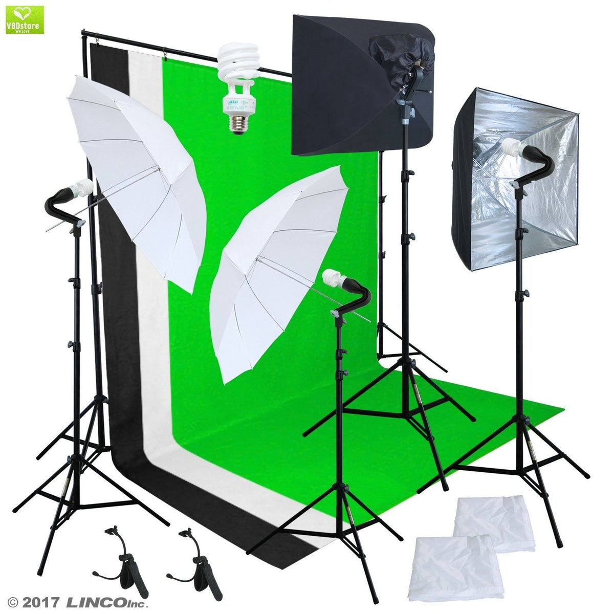 Photography 9x10 Feet Backdrop Stand Kit with 3 Color Muslin & Clamps C9340