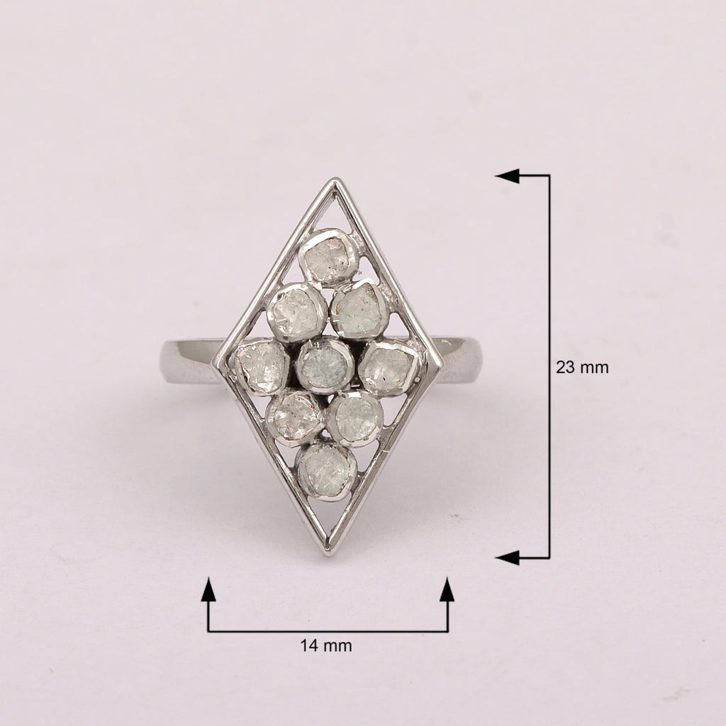 0.75 CTW Natural Diamond Polki Rhombus Ring 925 Sterling Silver Jewelry X59360