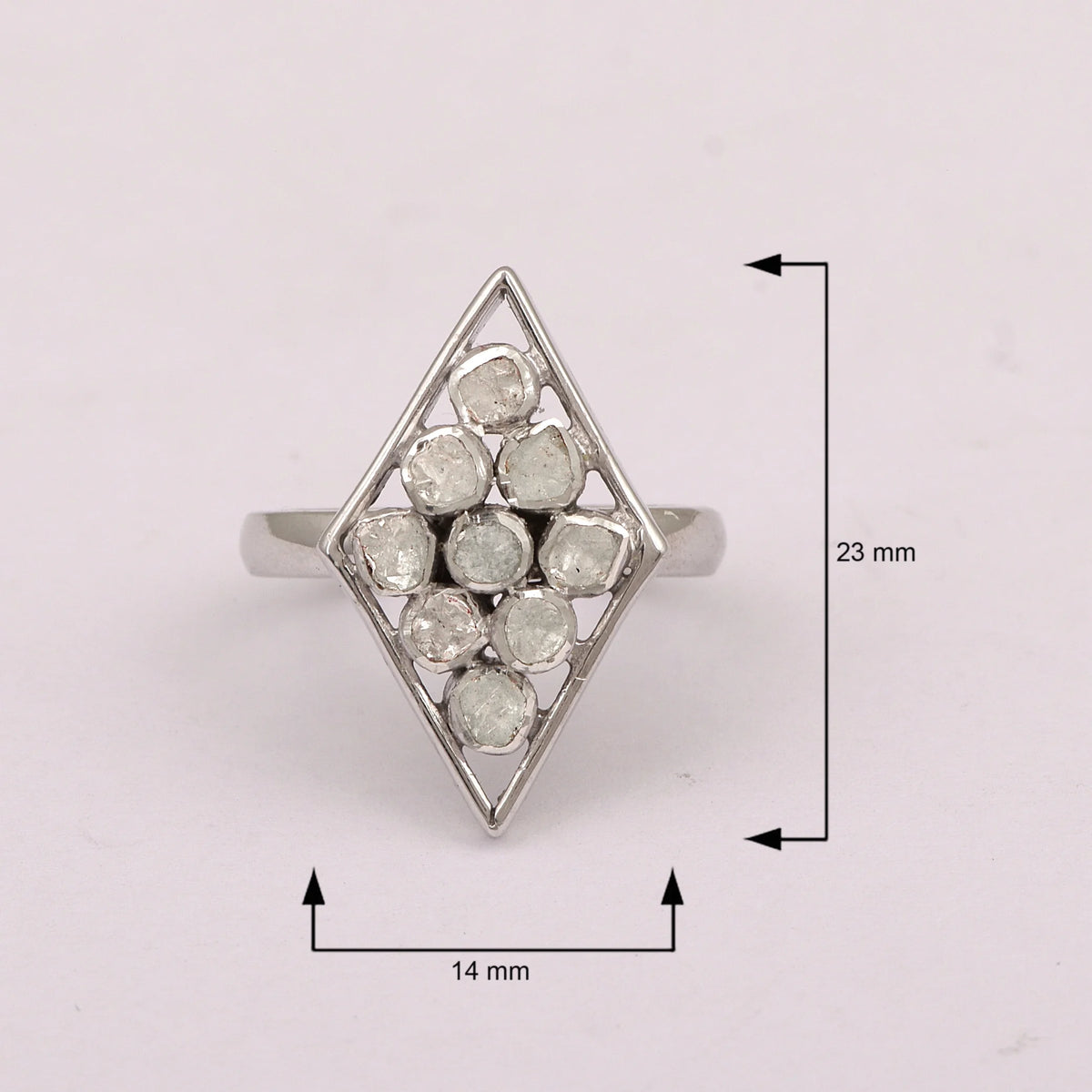 0.75 CTW Natural Diamond Polki Rhombus Ring 925 Sterling Silver Jewelry X59360