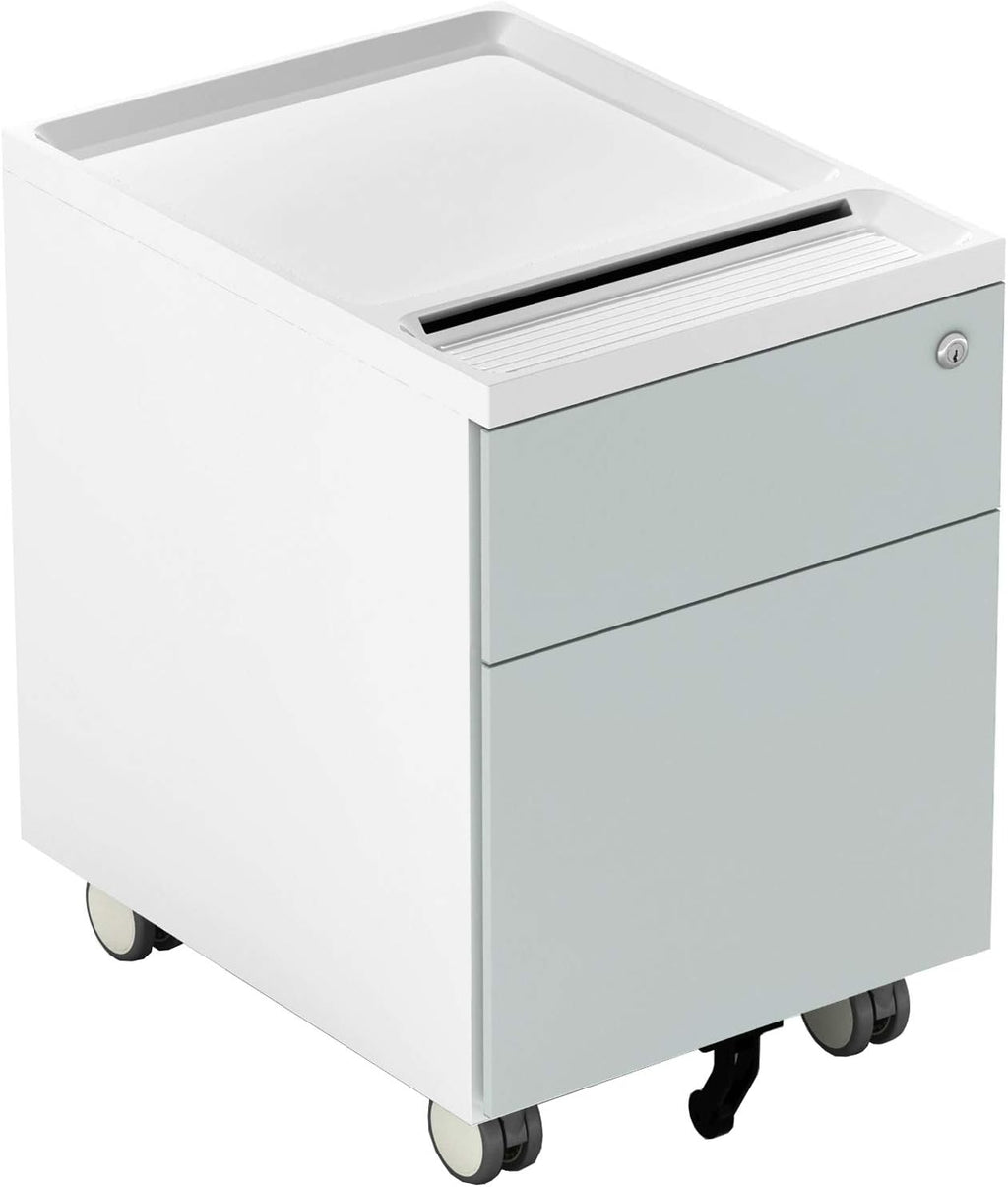 2 Drawer Metal File Cabinet with Lock and Casters A17375