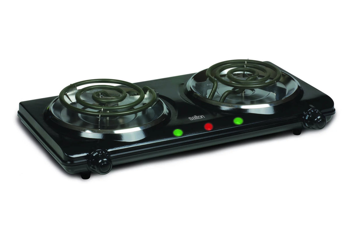 Black Portable Double Burner Cooktop O2040