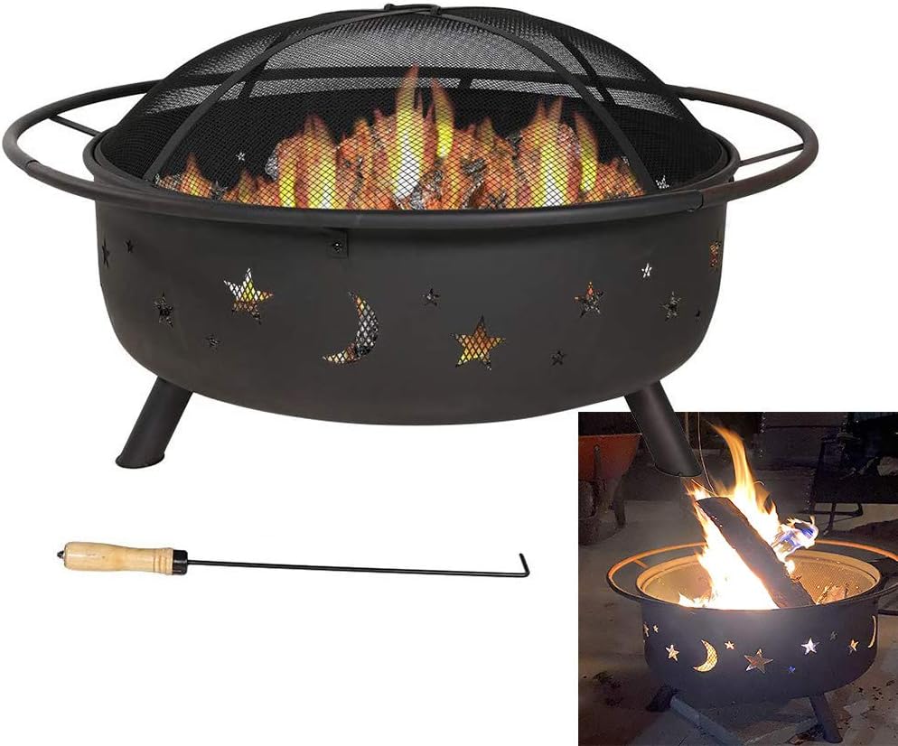 Large Size Steel Fire Bowl with Mesh Spark Screen Cover V584893