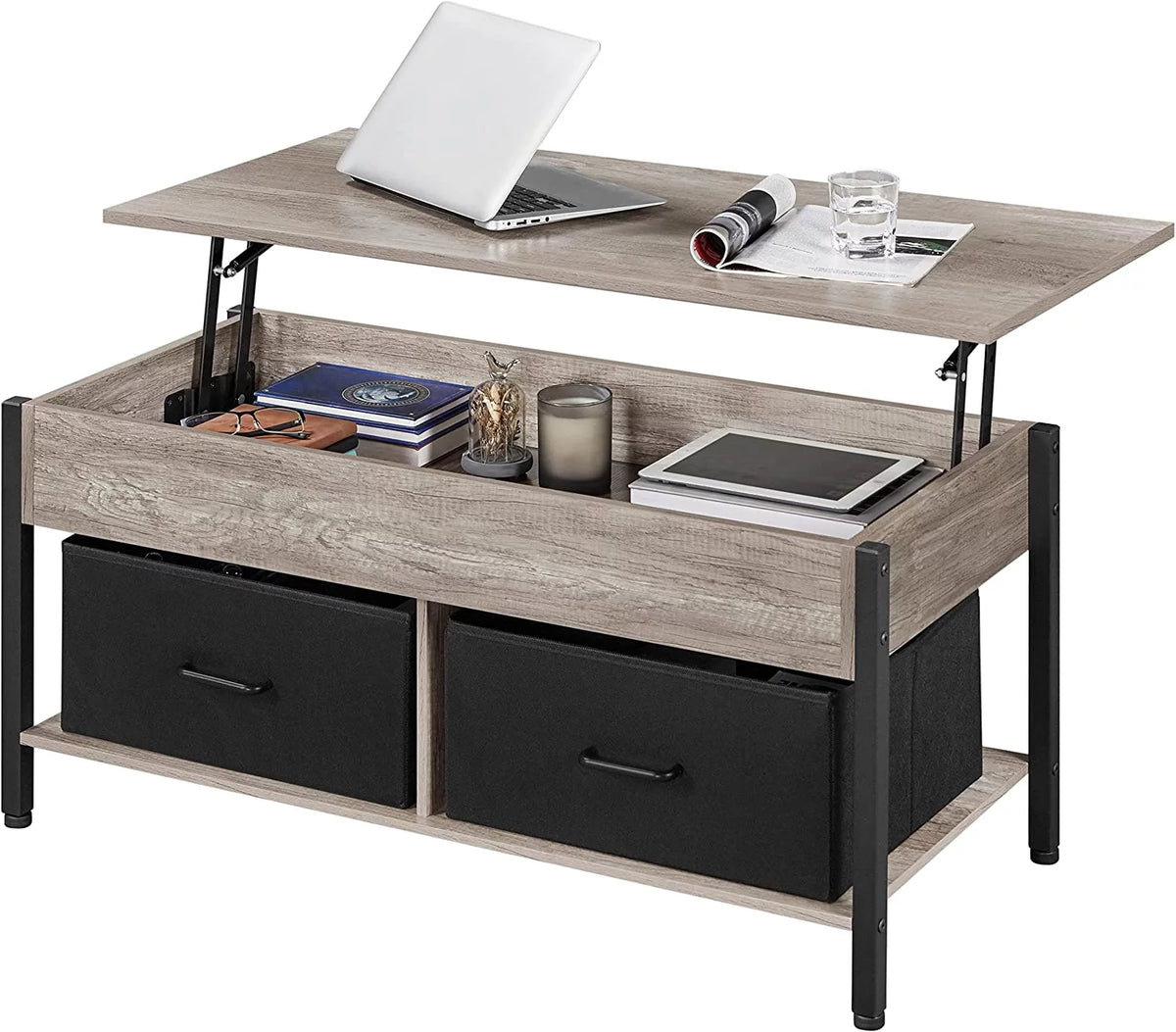 41 Inch Lift-top Coffee Table with Hidden Storage and 2 Fabric Baskets X876828
