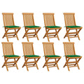 Set of 8 Wooden Foldable Outdoor Dining Chairs with Green Cushion C159