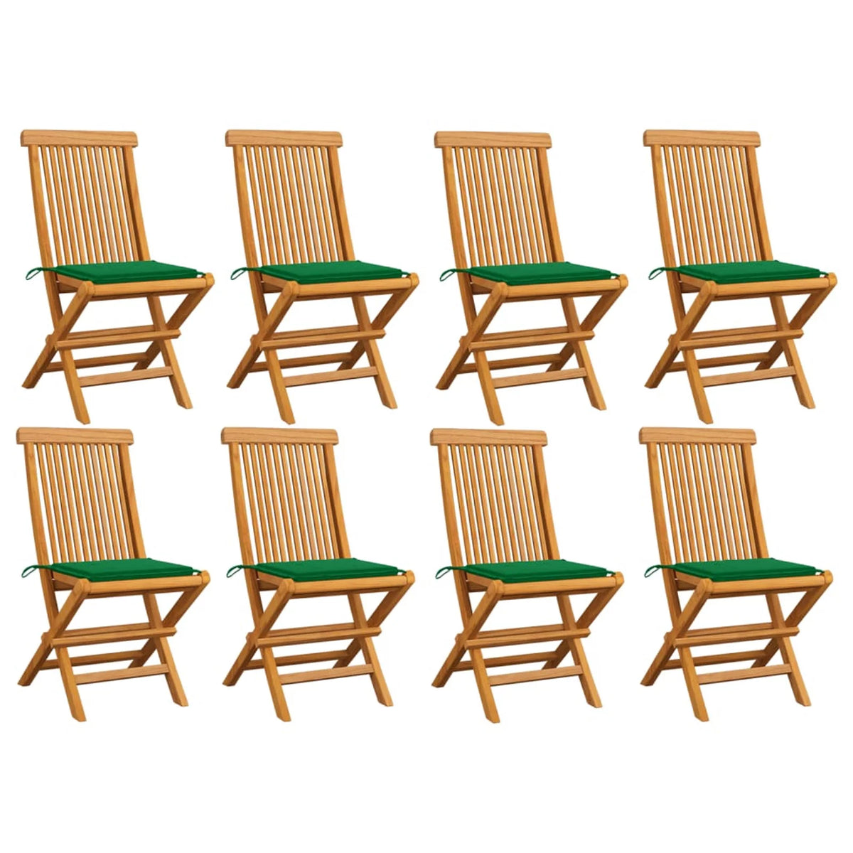 Set of 8 Wooden Foldable Outdoor Dining Chairs with Green Cushion C159