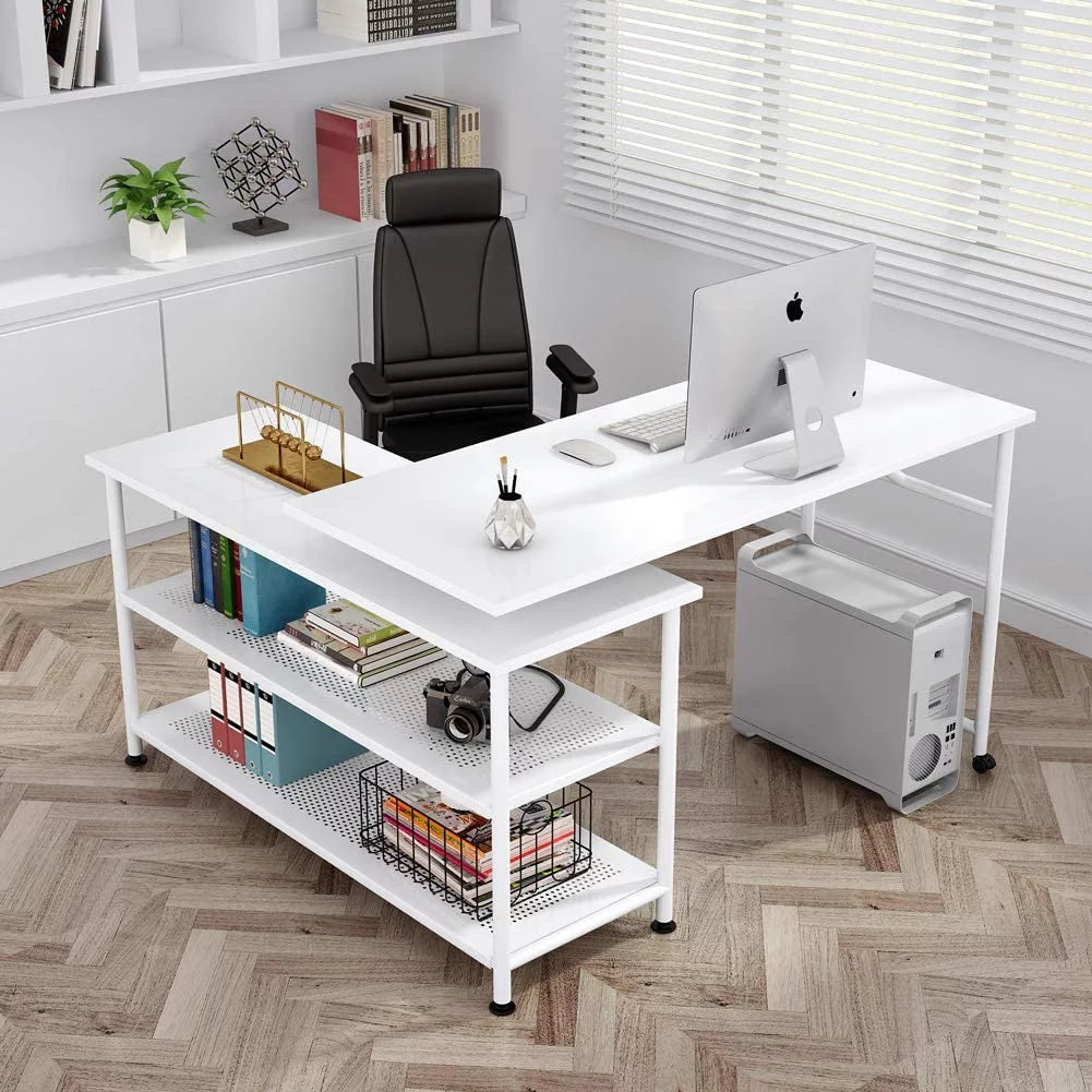L-Shaped Desk with Storage Shelves D241017