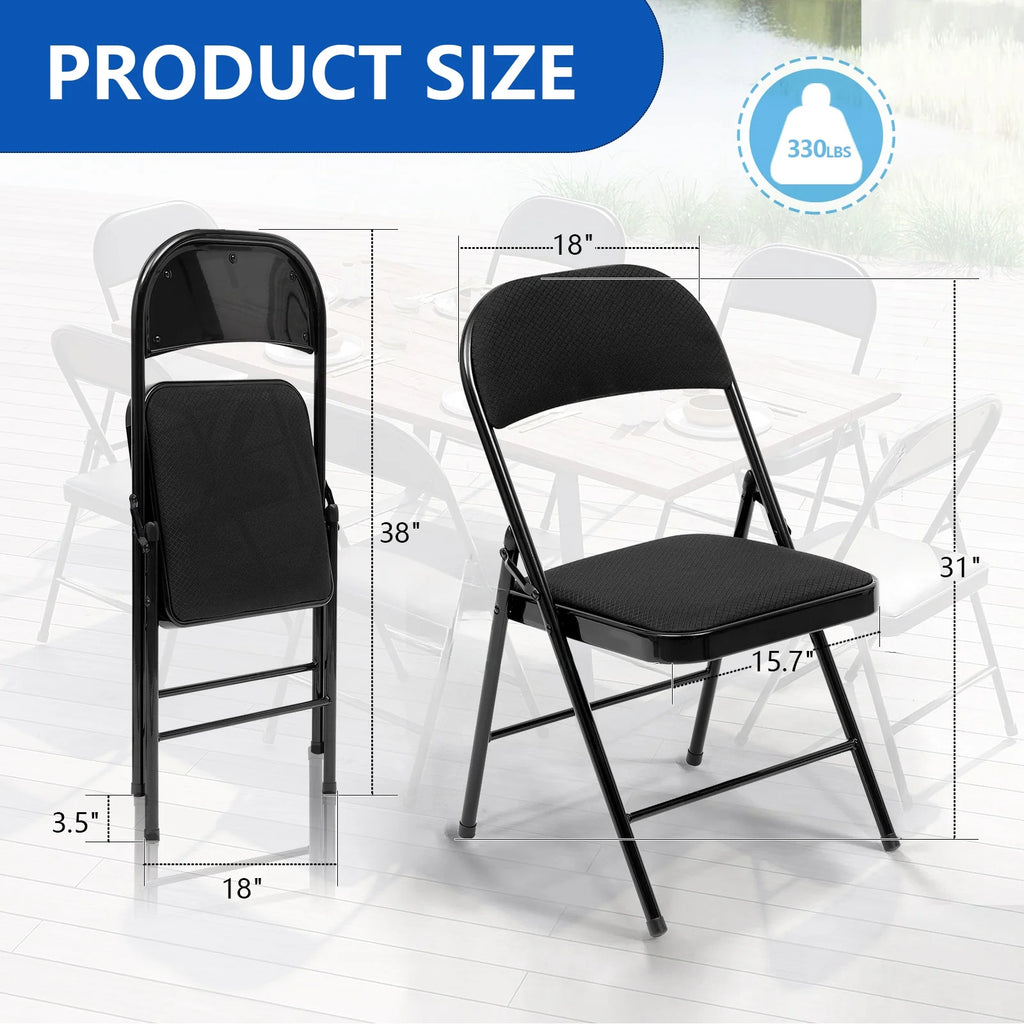Black Padded Fabric Folding Chairs Set of 4 V79585