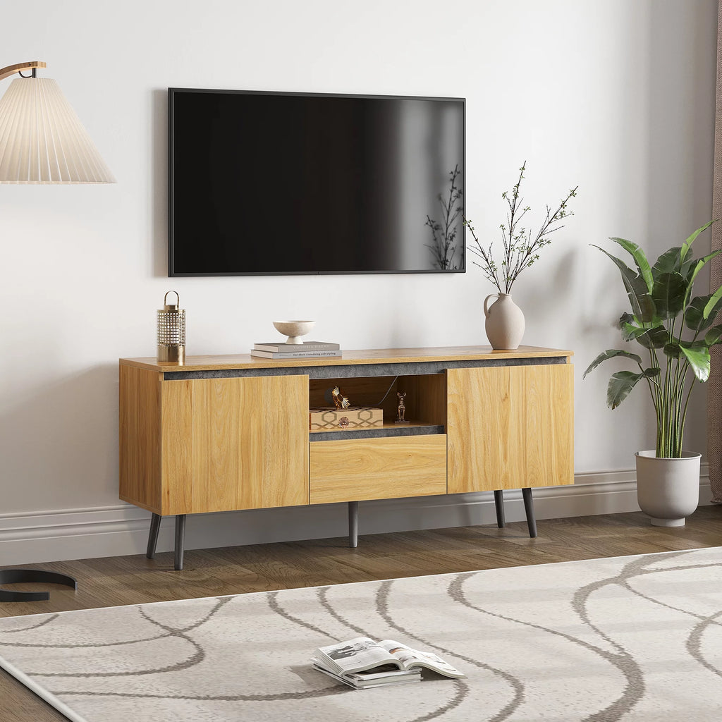 Farmhouse Wood TV Stand with LED Lights H7127