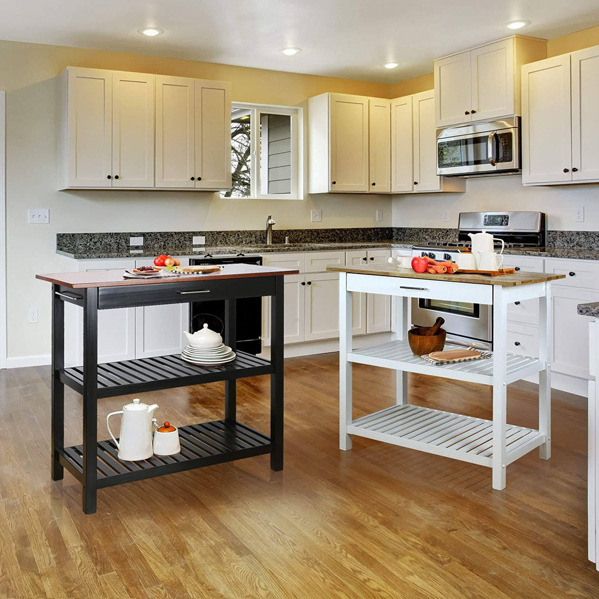Natural/White Kitchen Island with Solid American Hardwood Top J8169