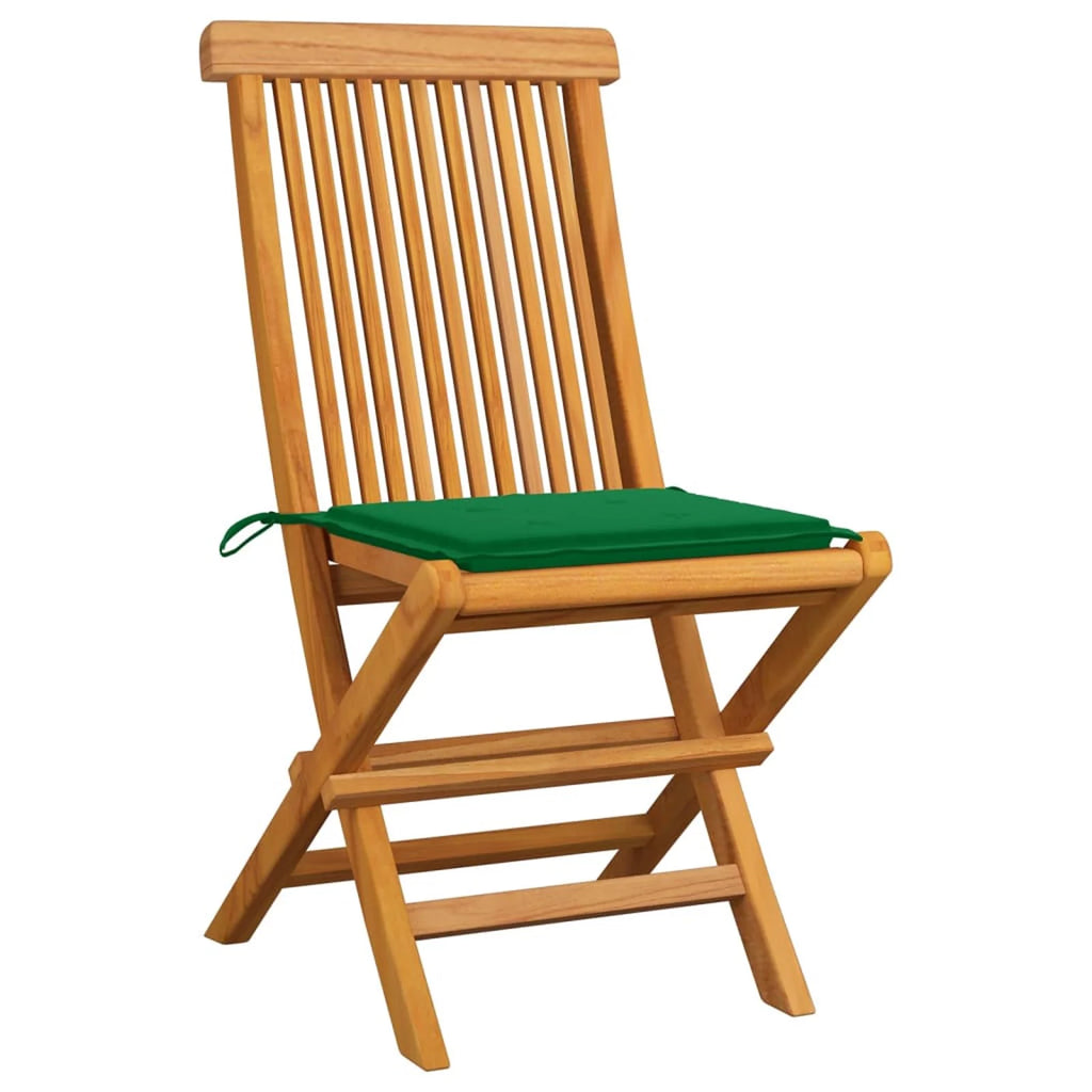 Set of 8 Wooden Foldable Outdoor Dining Chairs with Green Cushion C159
