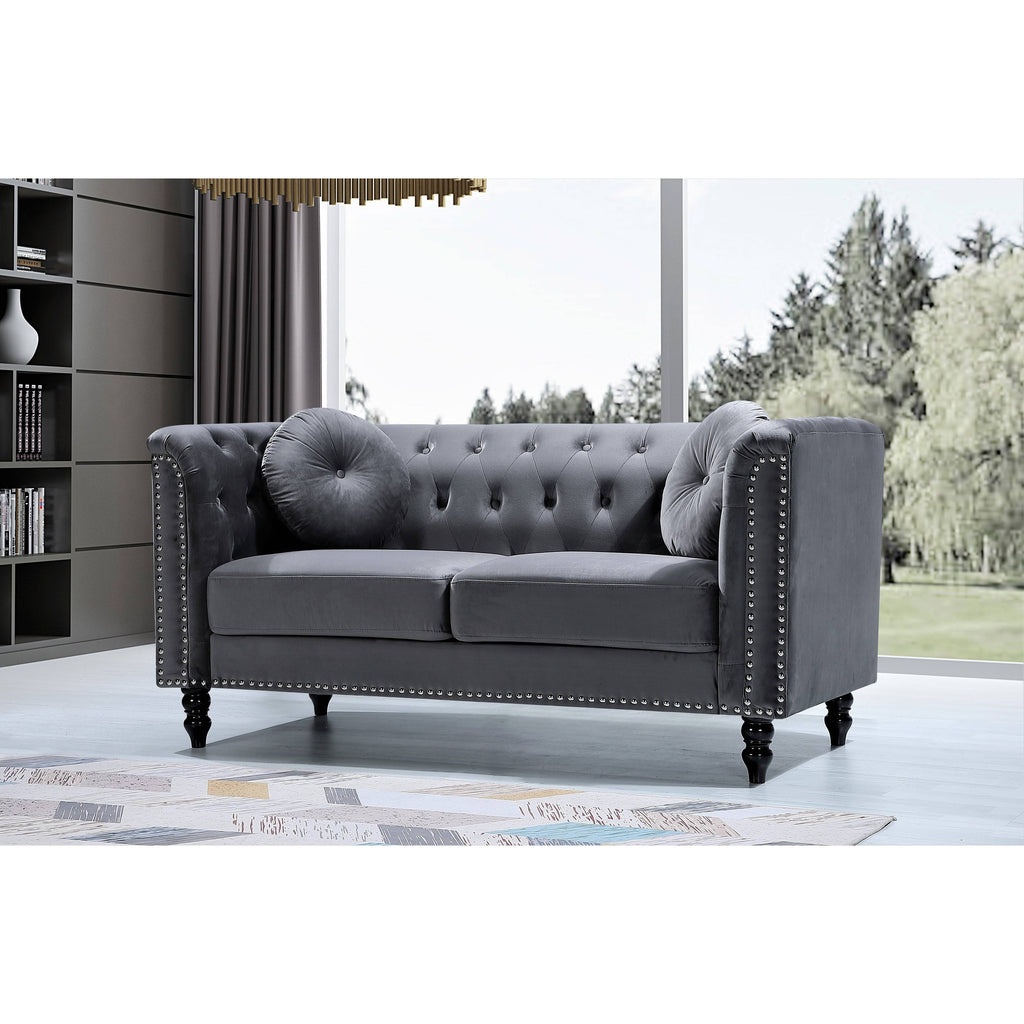 Dark Blue Velvet Chesterfield Loveseat R621