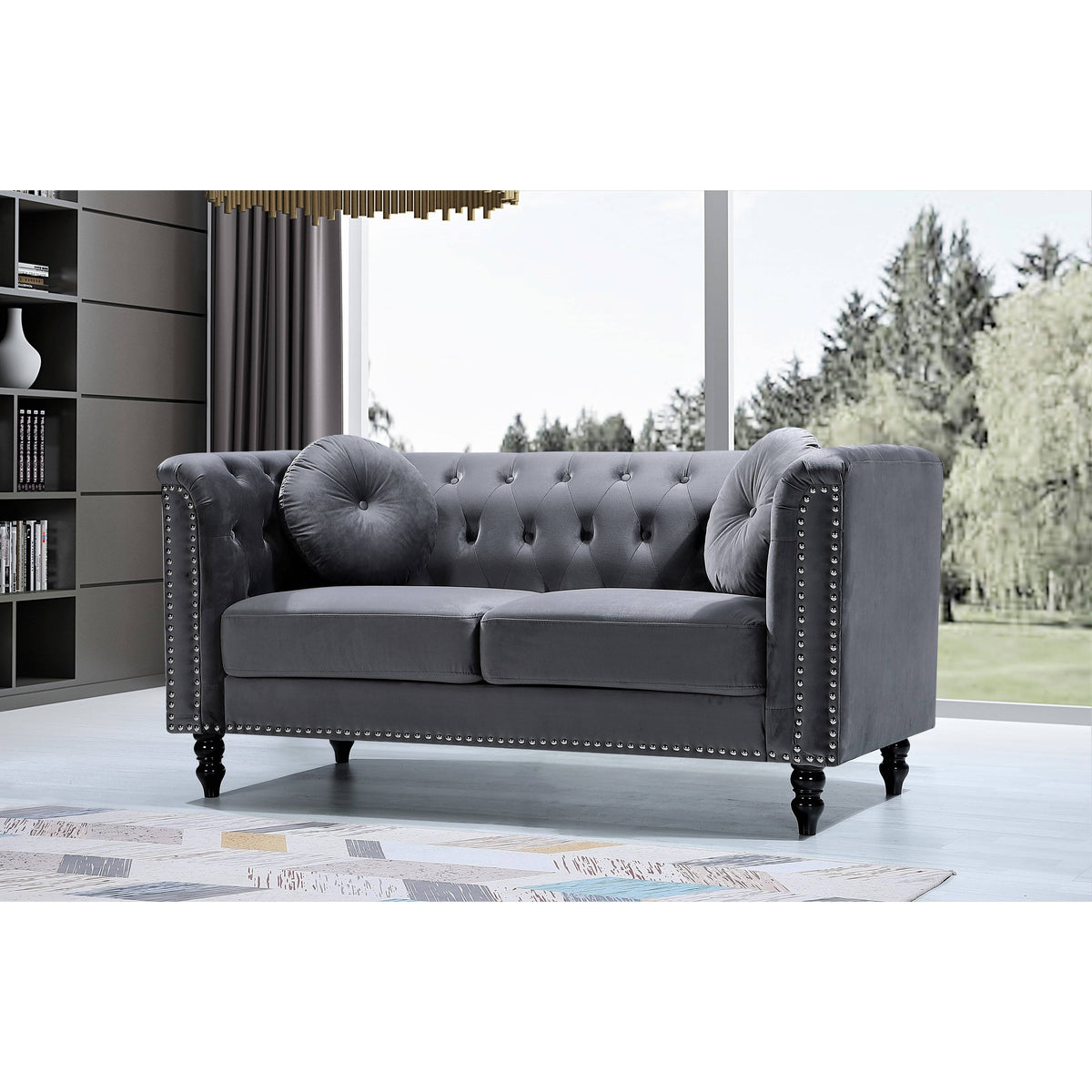 Dark Blue Velvet Chesterfield Loveseat R621