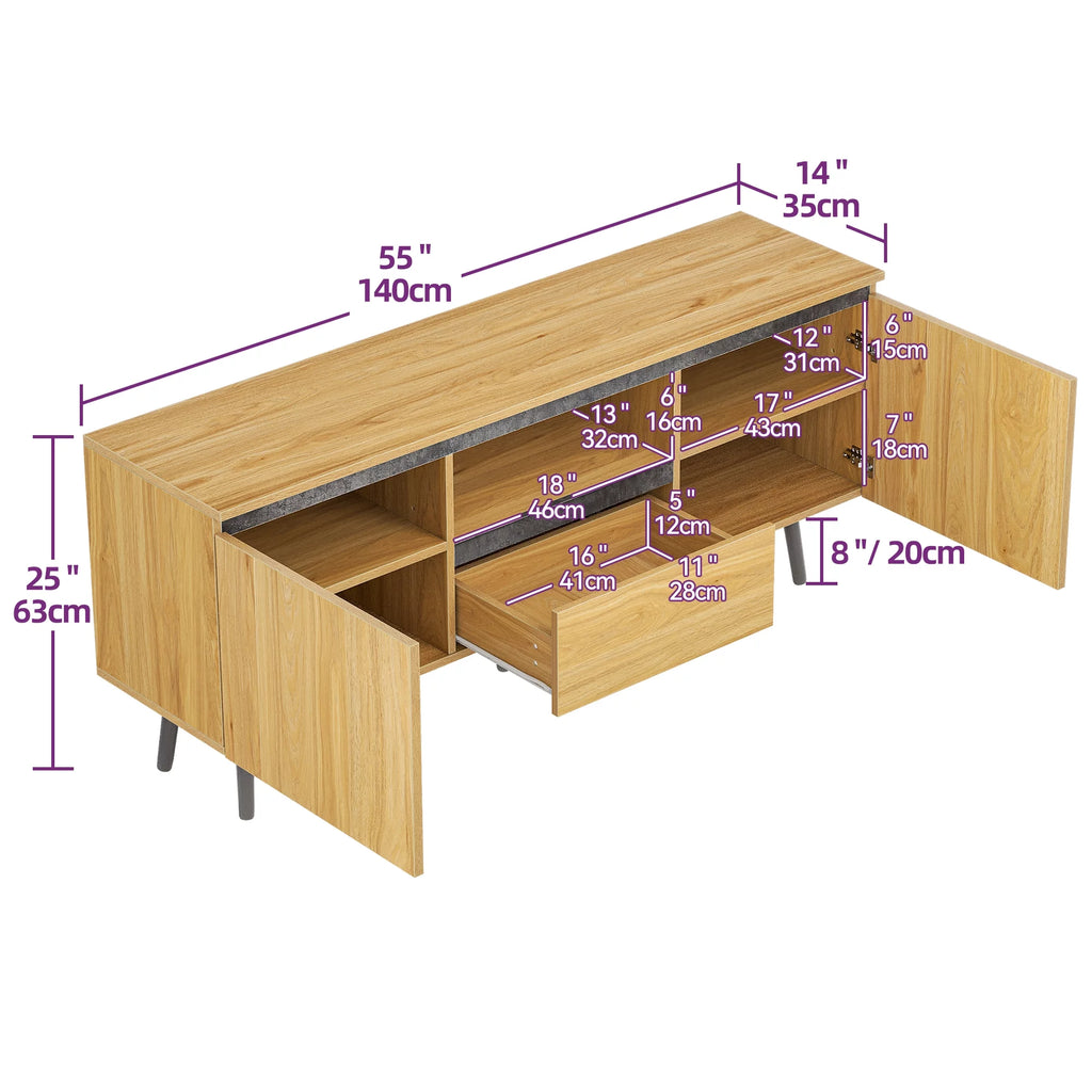 Farmhouse Wood TV Stand with LED Lights H7127
