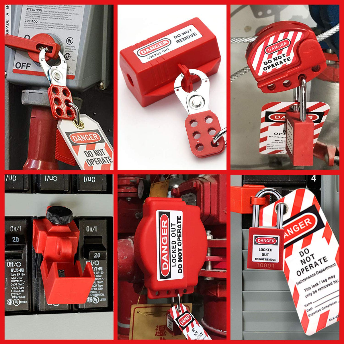 Lockout Tagout Kit with Padlocks, Hasp, Breaker Lockout, Ball Valve Lockout, Steel Cable Lockout, Plug, Tags S3668