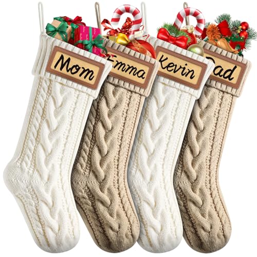 4Pcs Personalized Christmas Stockings with Leather Patches P8869