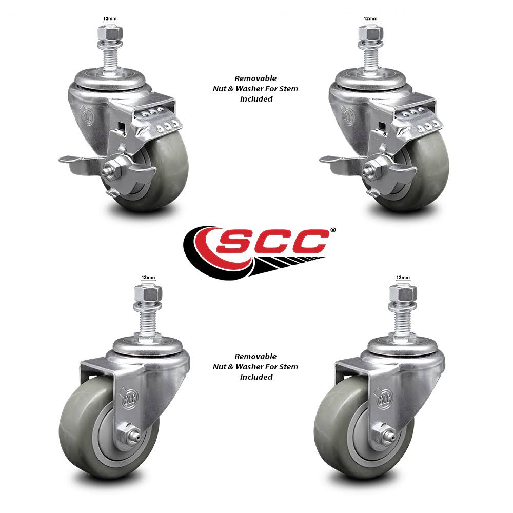 4 Pc Caster Set with Gray Wheels and 12mm Stems Y57842