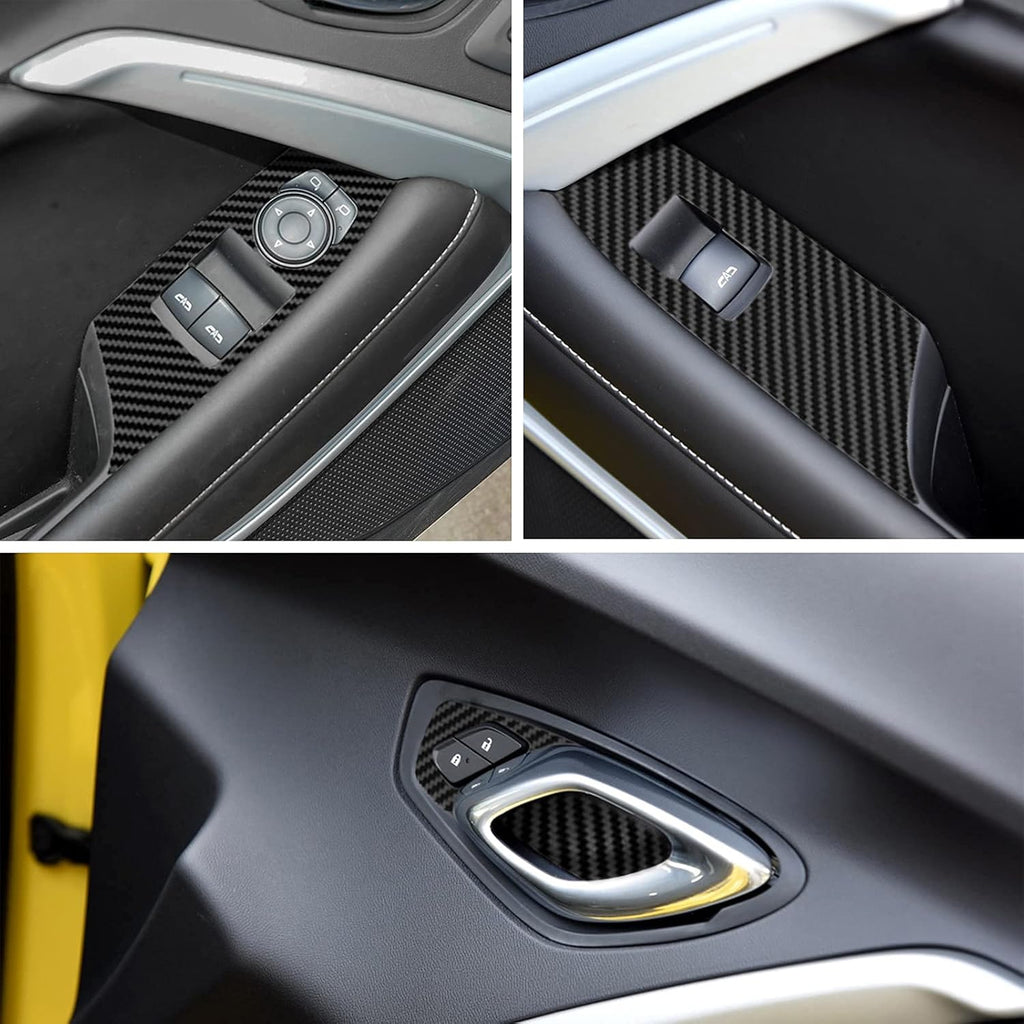 Carbon Fiber Texture Vinyl Wrap Center Console Dashboard Cover for Chevrolet Camaro 28PCS Black X4211