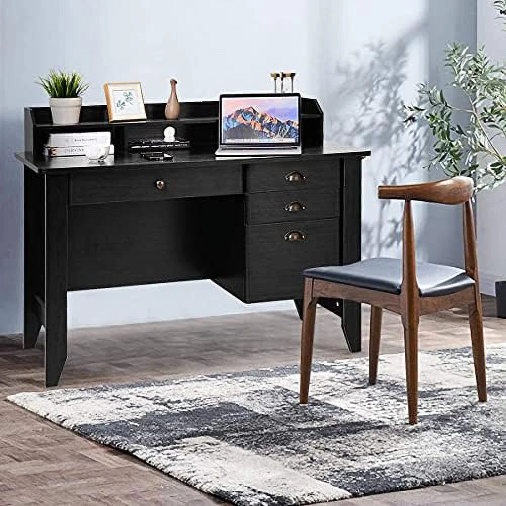 Brown Wooden Computer Desk with 4 Drawers and Bookshelf B260
