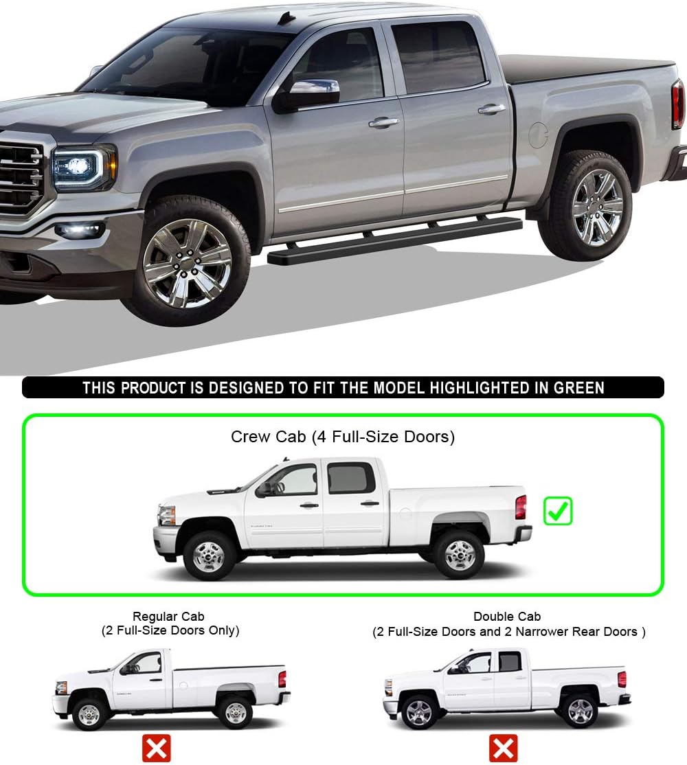 Black Running Boards for Chevy Silverado GMC Sierra Crew Cab Q37057