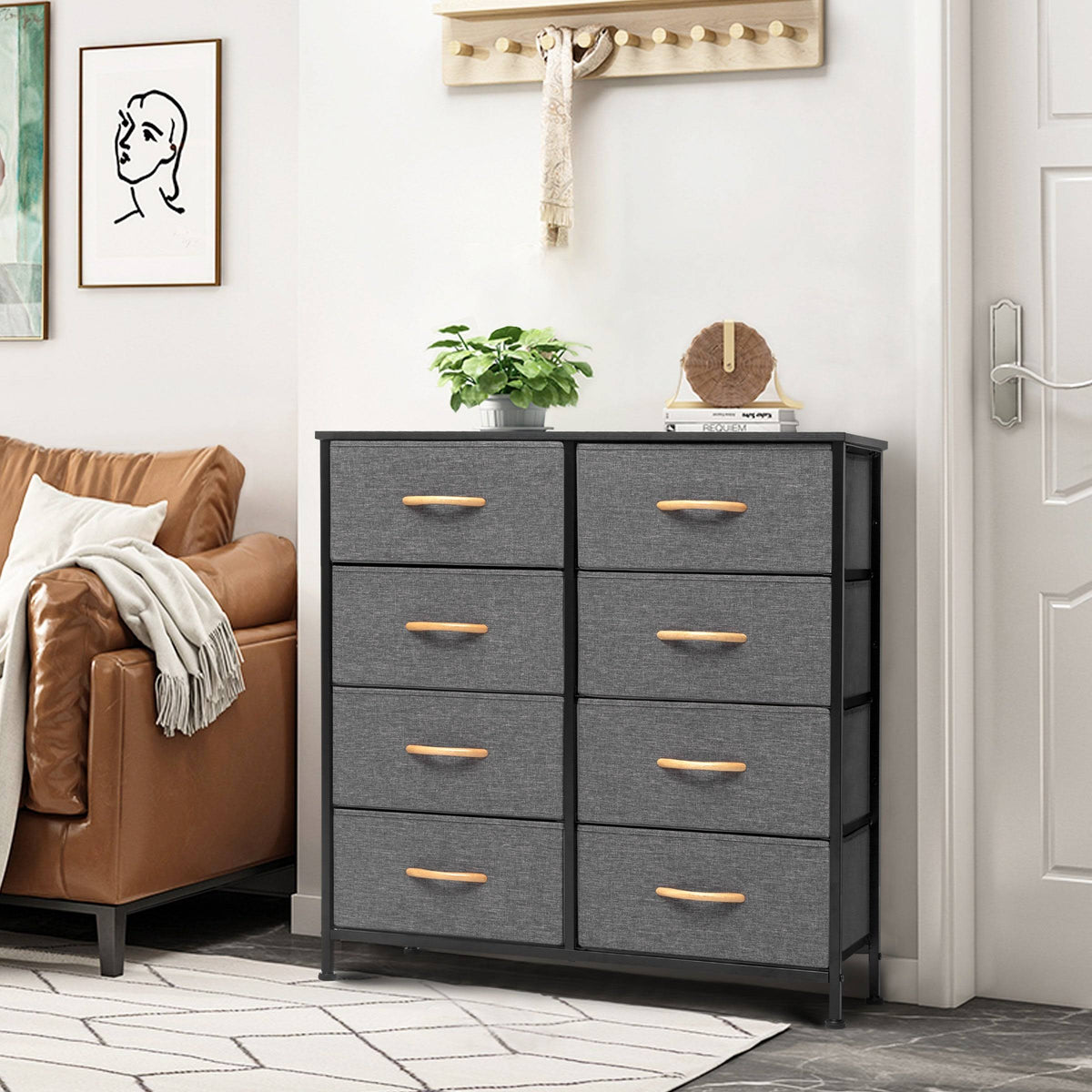 Grey 8 Drawer Vertical Dresser Storage Tower W130