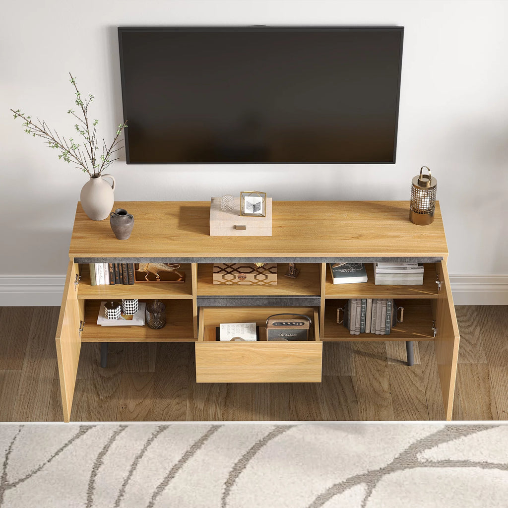 Farmhouse Wood TV Stand with LED Lights H7127