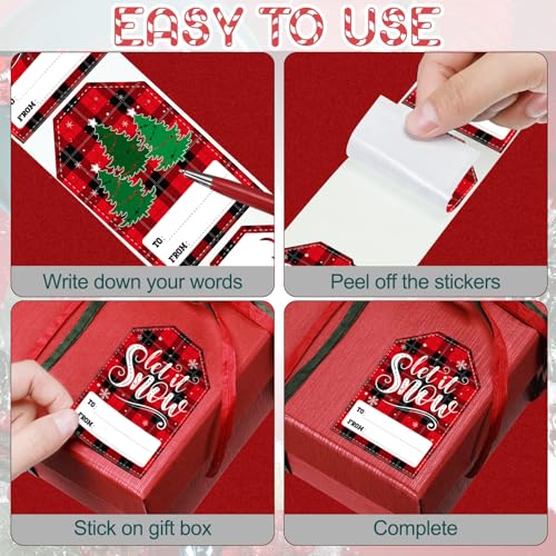 480 Pcs Self Adhesive Christmas Gift Tag Stickers Buffalo Plaid F4148