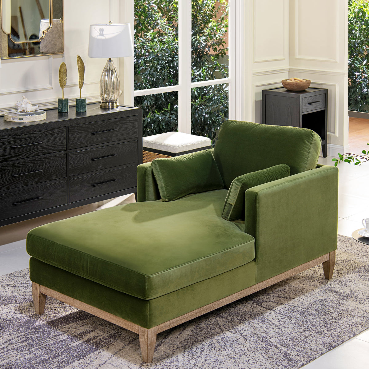 Olive Green Performance Velvet Chaise Lounge Chair I421