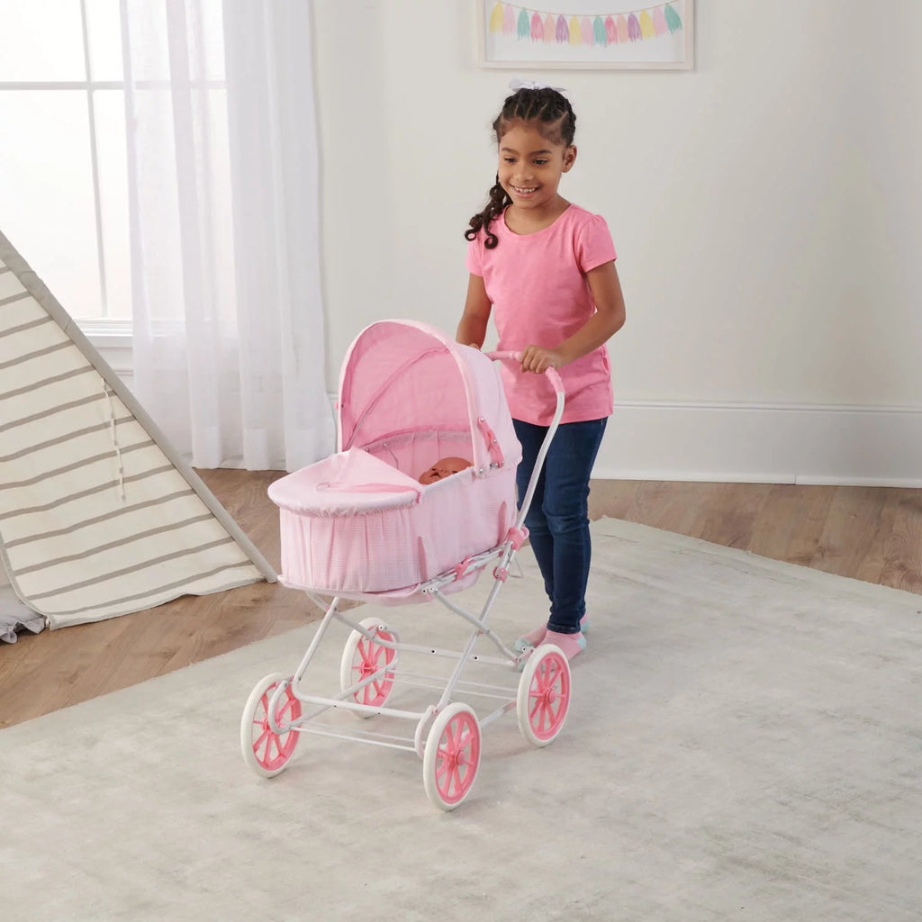 Pink Gingham Doll Pram Carrier Stroller O3535