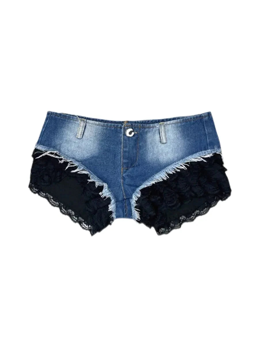 Lace Denim Mini Shorts E450747