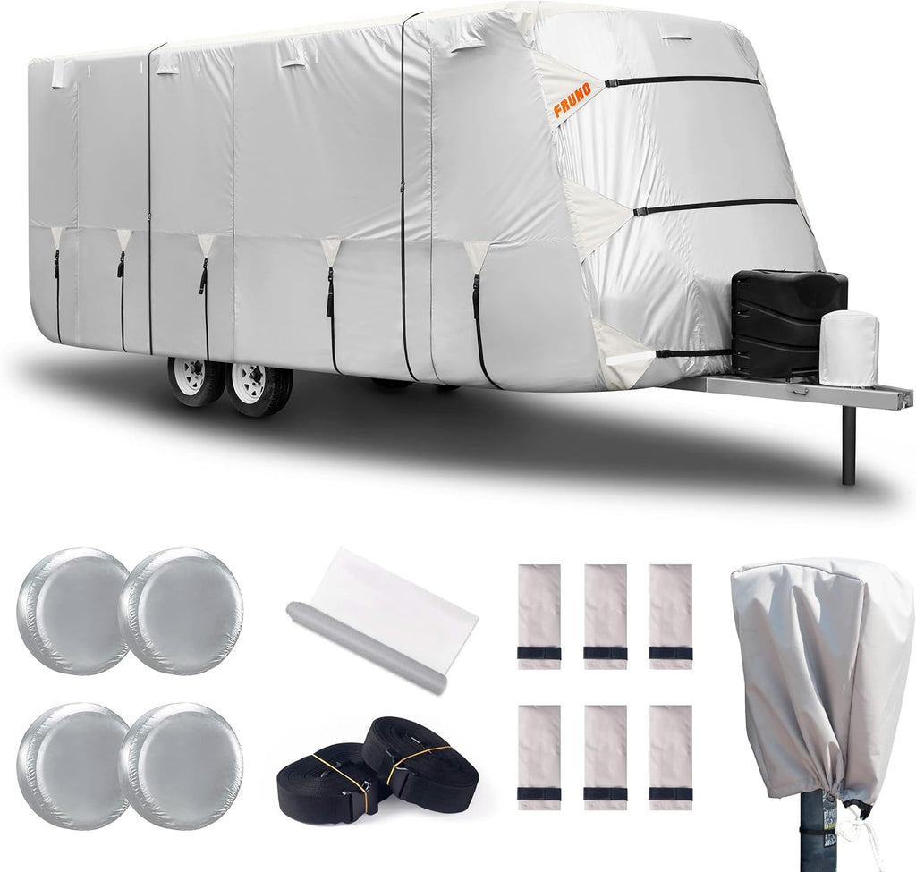 300D Windproof Anti-UV RV Cover with Jack Cover and 4 Tire Covers U684