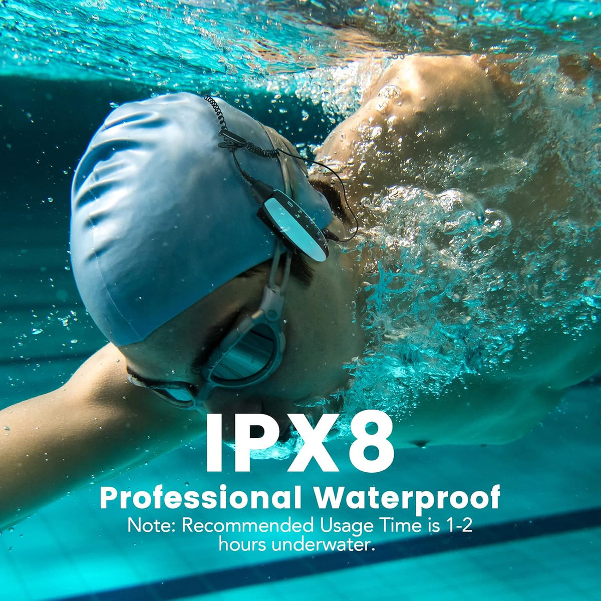 Swimming MP3 Player with Clip, 8GB IPX8 Waterproof Music Player with Bluetooth and Underwater Headphones, Pack of 2 G6043