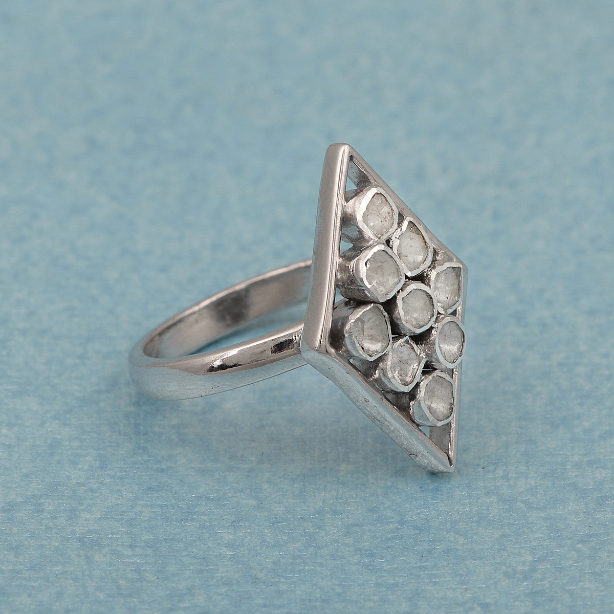 0.75 CTW Natural Diamond Polki Rhombus Ring 925 Sterling Silver Jewelry X59360