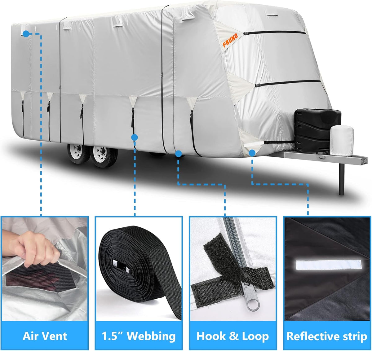 300D Windproof Anti-UV RV Cover with Jack Cover and 4 Tire Covers U684