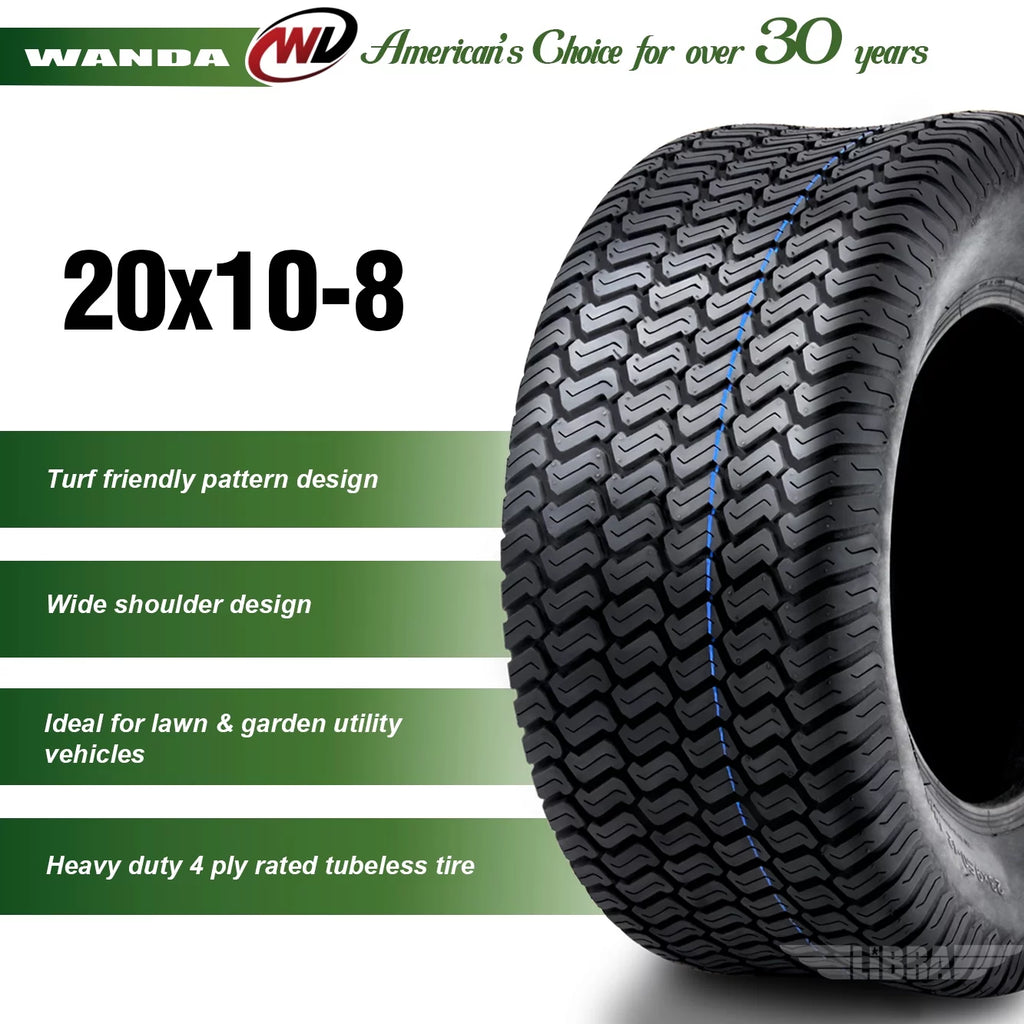 2 New 20x10-8 Lawn Mower Turf Tires K2000