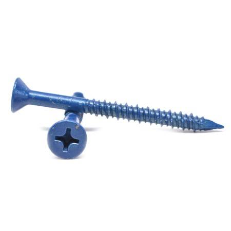 1/4 inch x 3 1/4 inch Concrete Screw Phillips Flat Head Low Carbon Steel Blue Polymer Pk 100 R112155