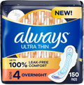 Ultra Thin Overnight Unscented Pads, Size 4, 150 Count Z168